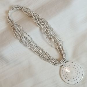 White Multi Bead Round Shell Necklace